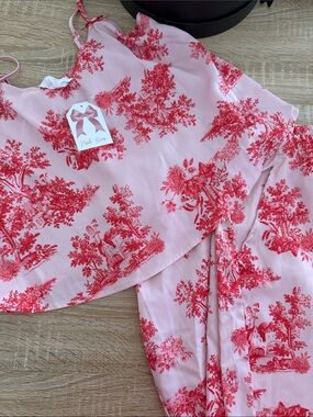 Pink Rose Pink and Red Toile Pajama Set